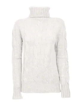 NEW FALL 24 - Women's Pure Cashmere Cable Knit Turtleneck Sweater Off White