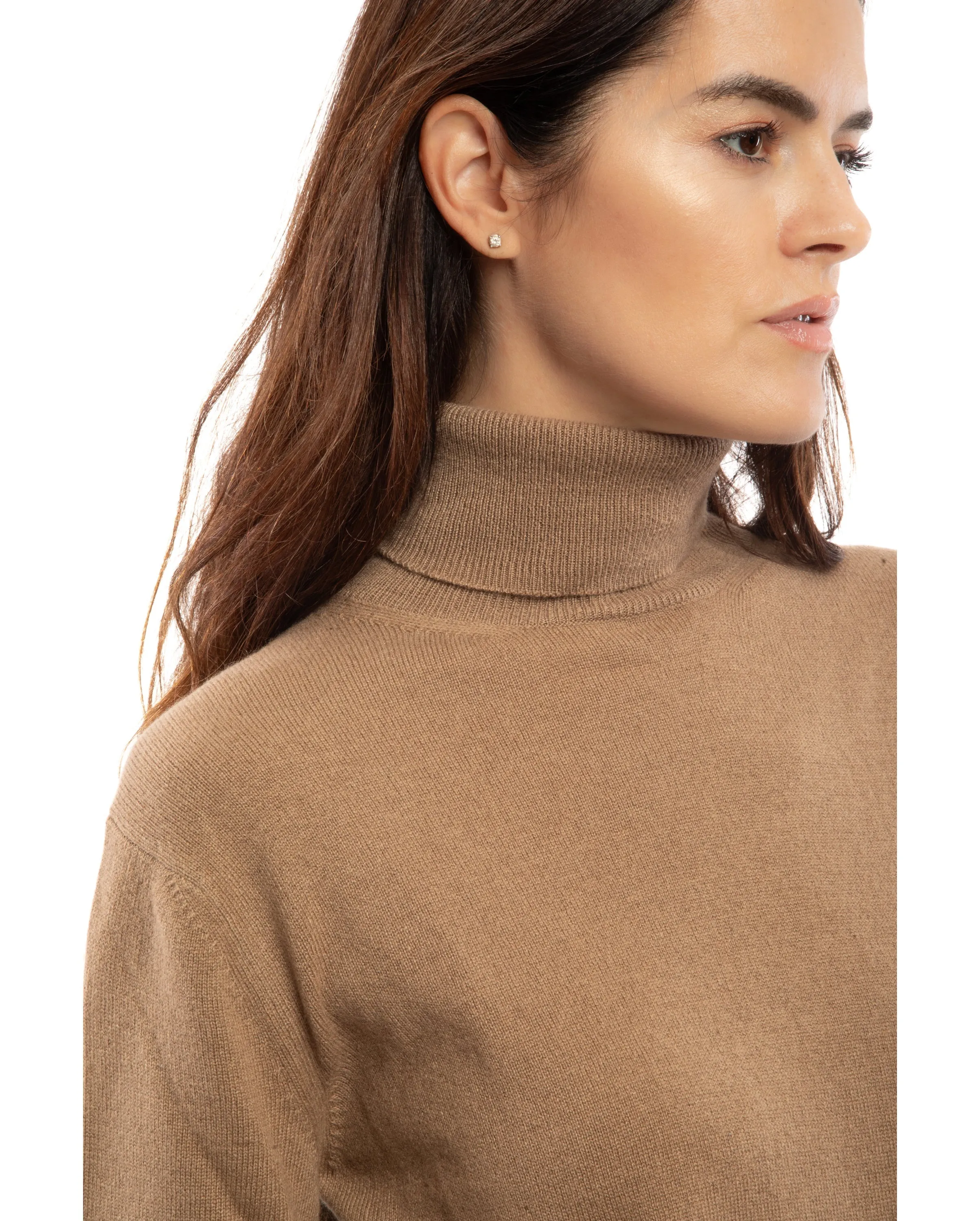 NEW FALL 24 - Women's Pure Cashmere Turtleneck Sweater Melange Gray