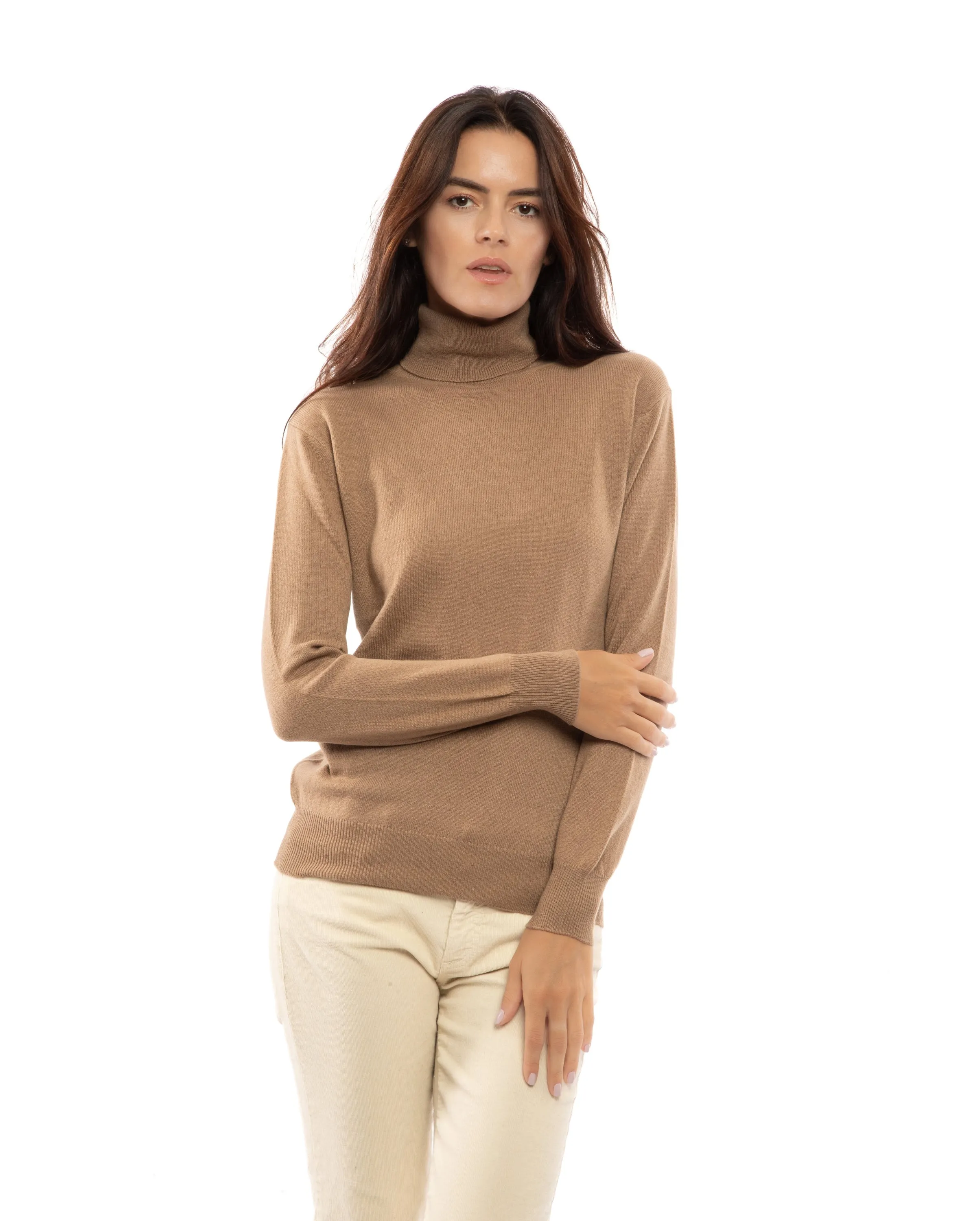 NEW FALL 24 - Women's Pure Cashmere Turtleneck Sweater Melange Gray