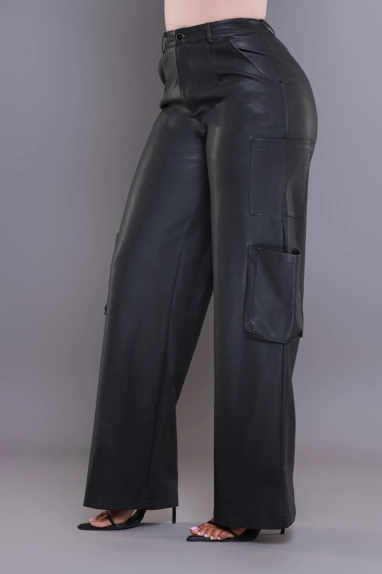 Night Watch Faux Leather Cargo Pants - Black