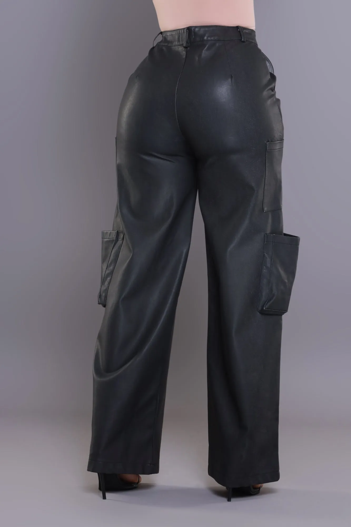 Night Watch Faux Leather Cargo Pants - Black