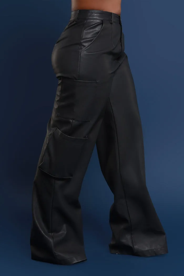 Night Watch Faux Leather Cargo Pants - Black