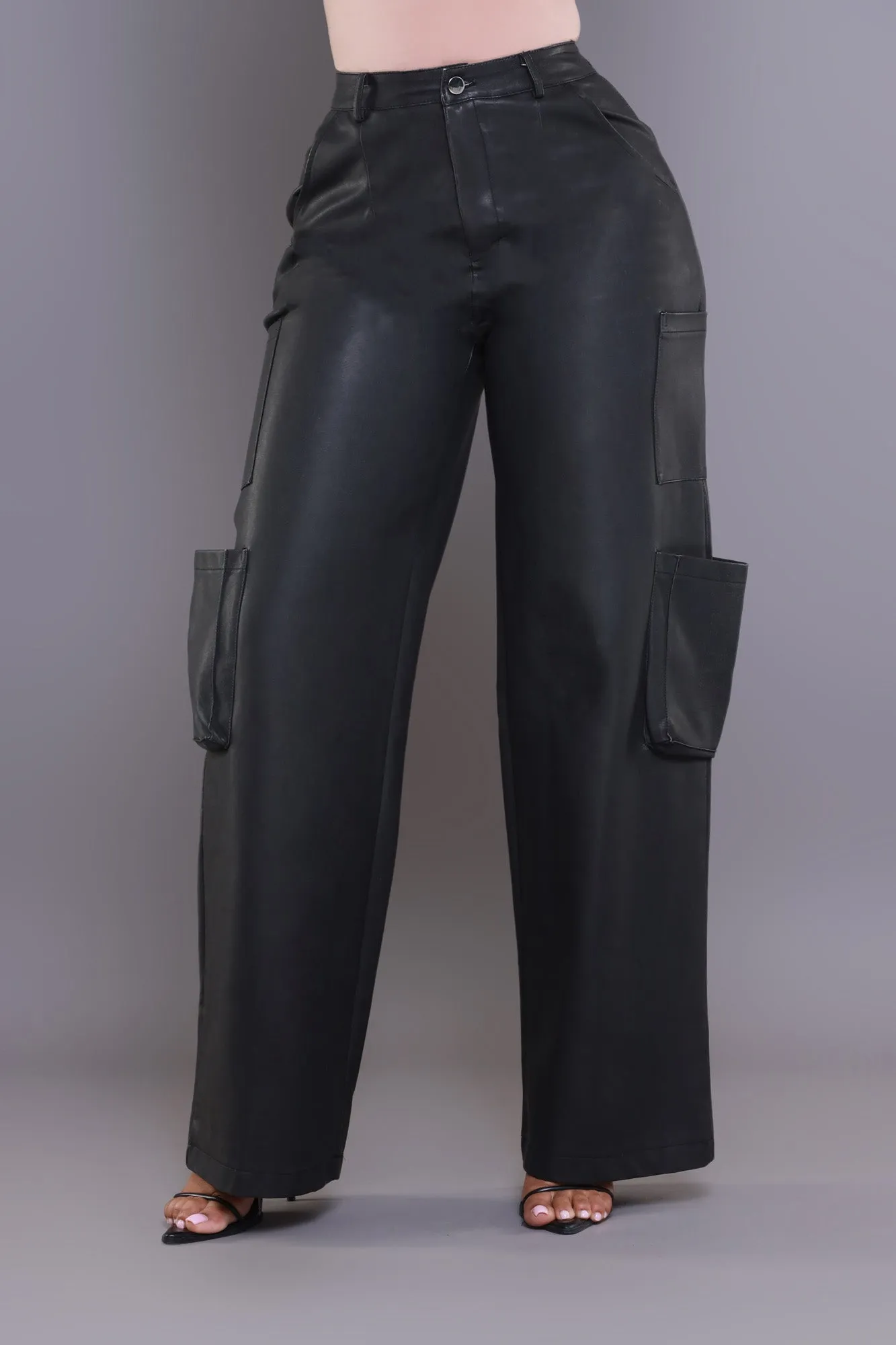 Night Watch Faux Leather Cargo Pants - Black