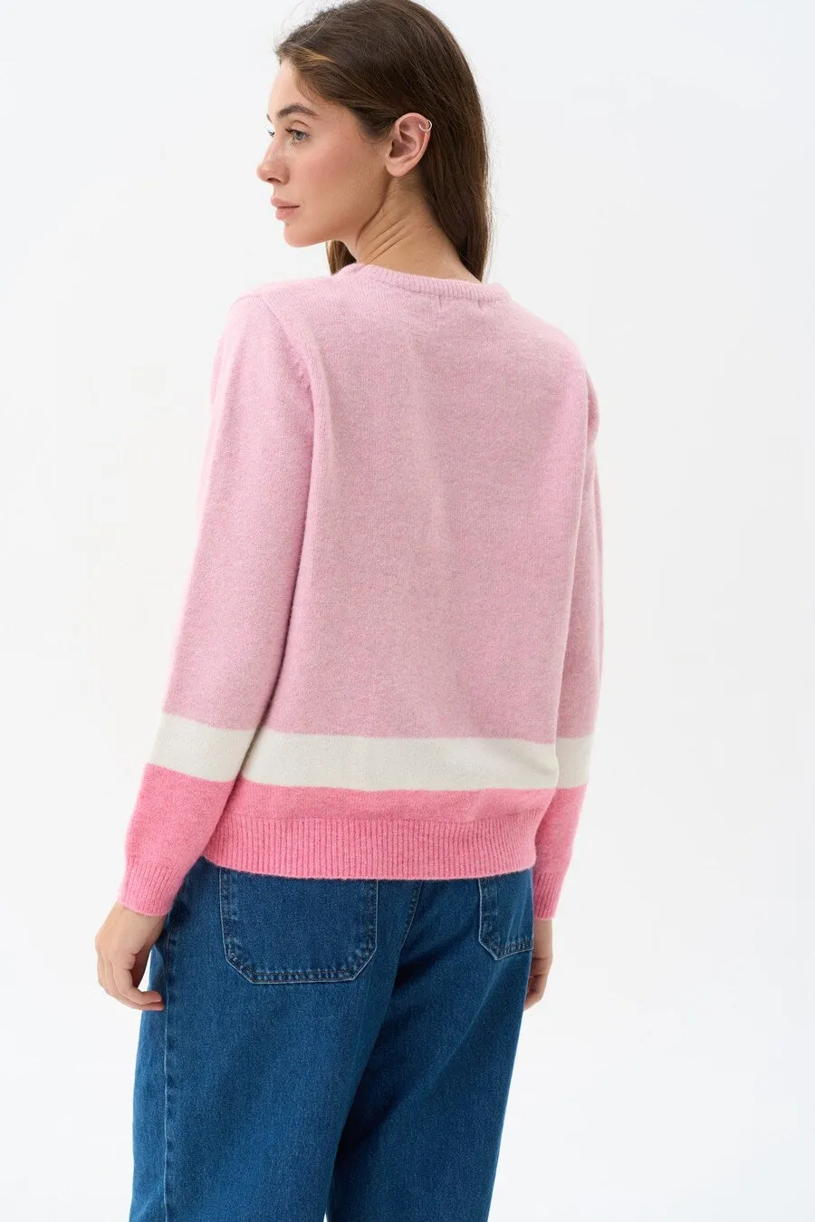 Pink Color Block Knit Sweater