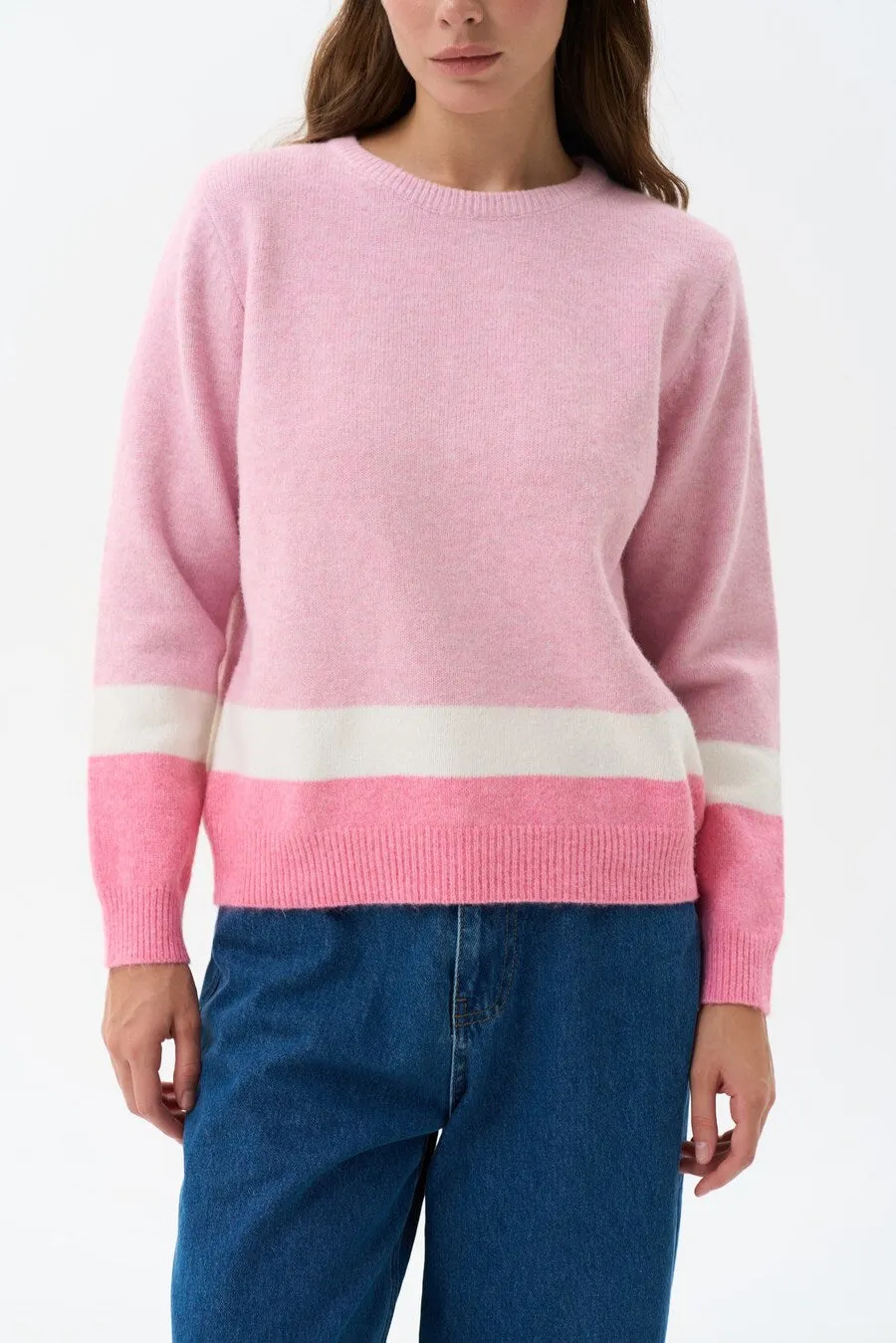 Pink Color Block Knit Sweater