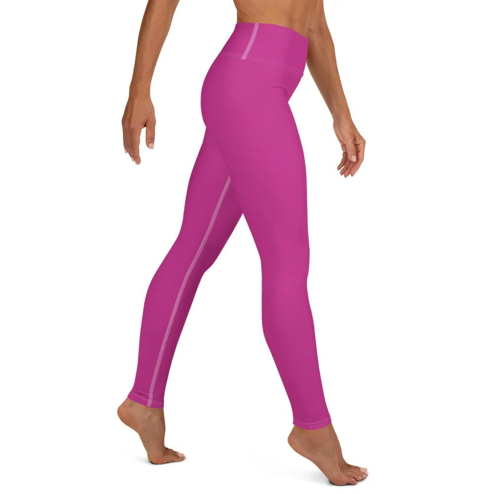 Pink Women's Yoga Pants, Solid Color Print Premium Yoga Leggings- Made in USA/ EU