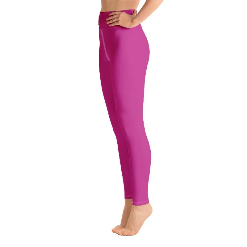 Pink Women's Yoga Pants, Solid Color Print Premium Yoga Leggings- Made in USA/ EU