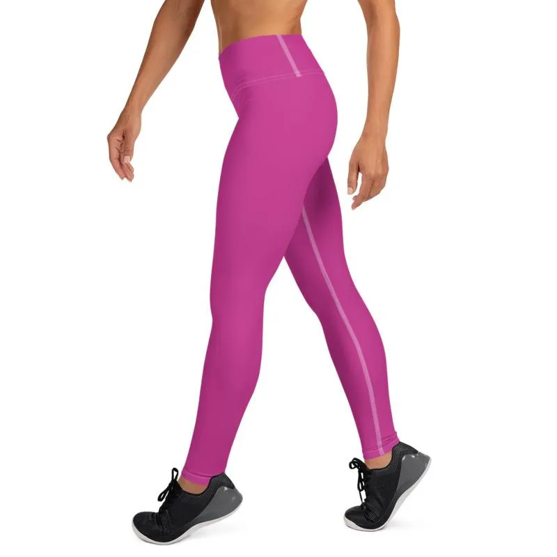 Pink Women's Yoga Pants, Solid Color Print Premium Yoga Leggings- Made in USA/ EU