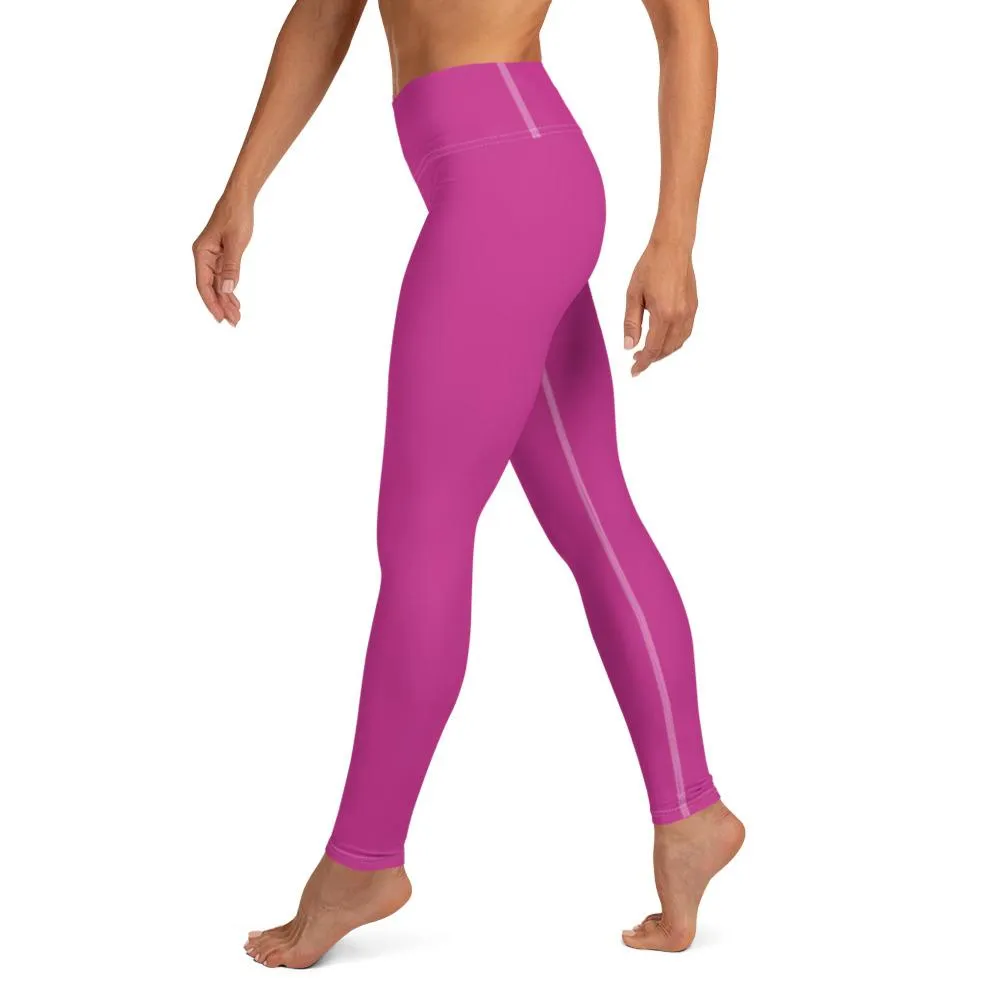 Pink Women's Yoga Pants, Solid Color Print Premium Yoga Leggings- Made in USA/ EU