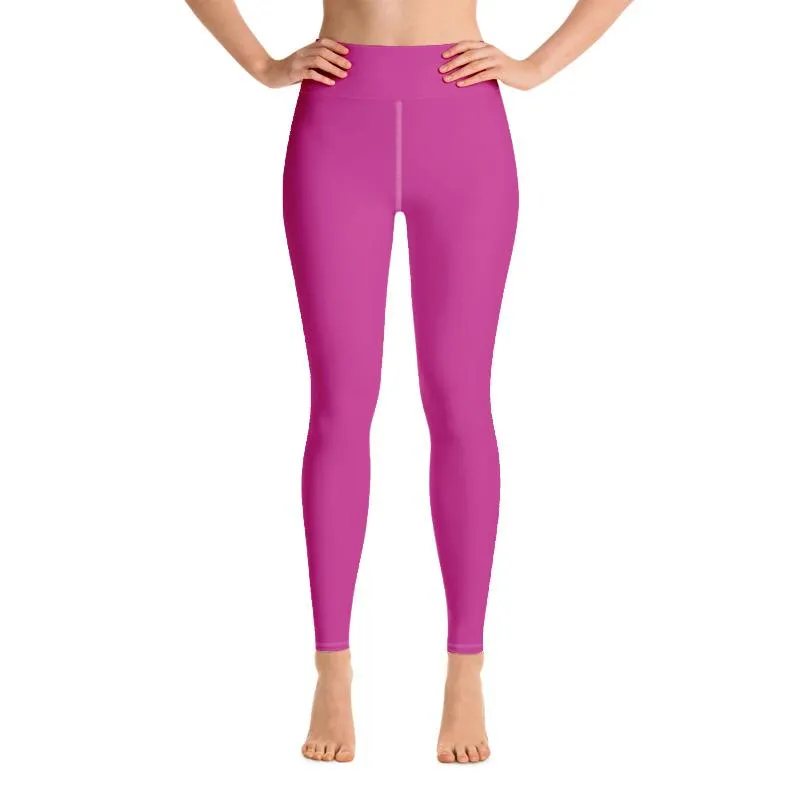 Pink Women's Yoga Pants, Solid Color Print Premium Yoga Leggings- Made in USA/ EU