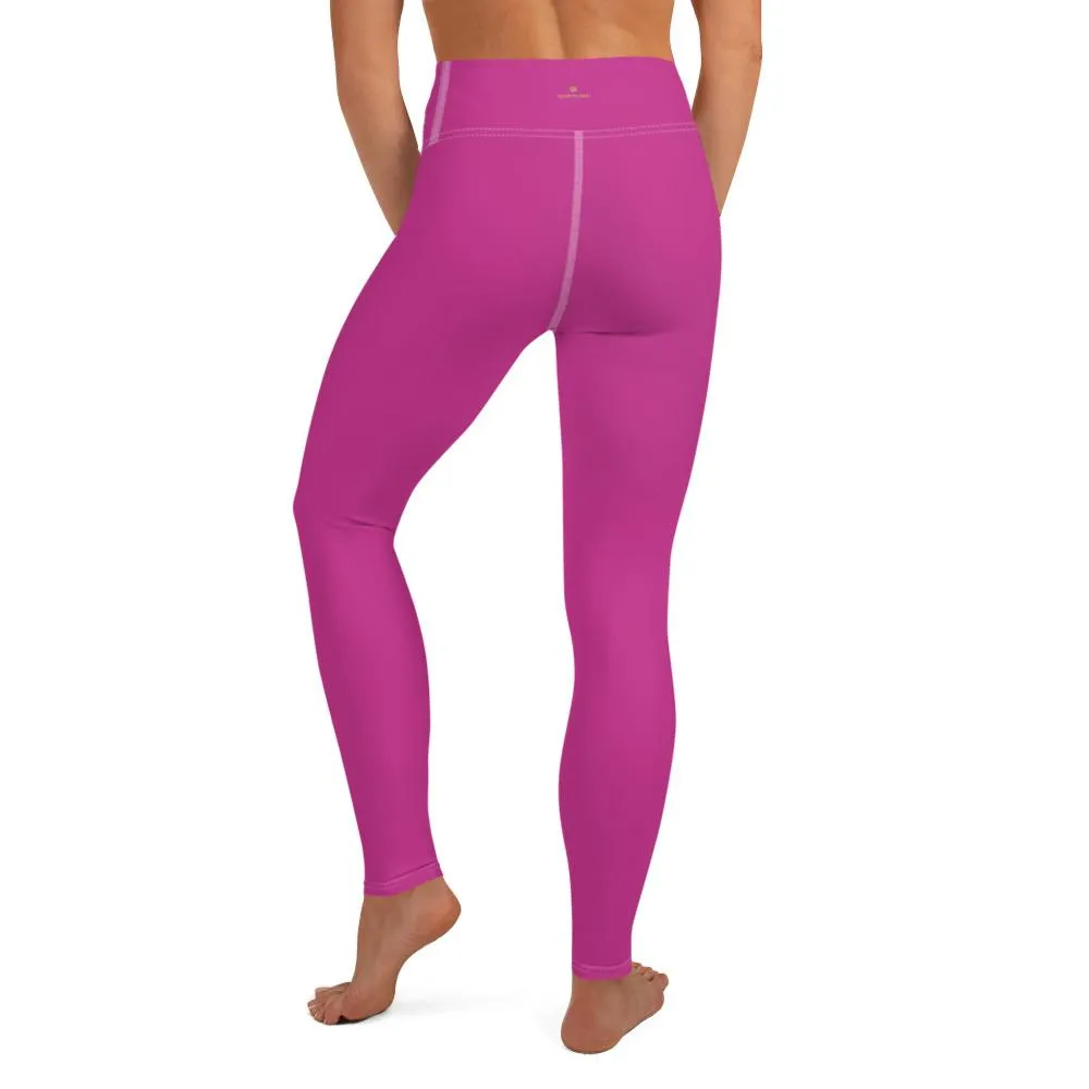 Pink Women's Yoga Pants, Solid Color Print Premium Yoga Leggings- Made in USA/ EU