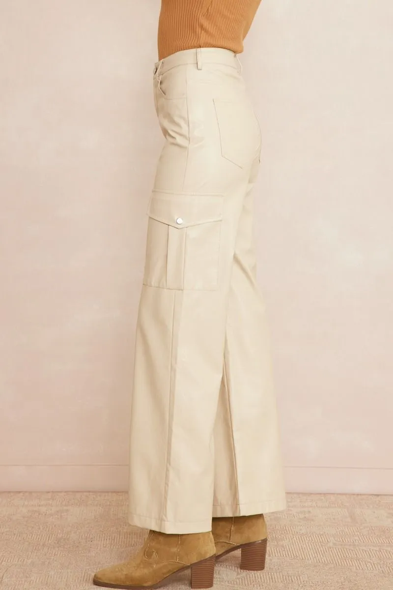 Posh Almond Leather Cargo Pants