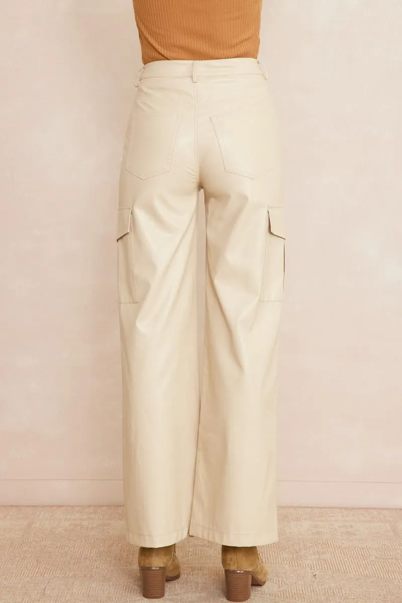 Posh Almond Leather Cargo Pants