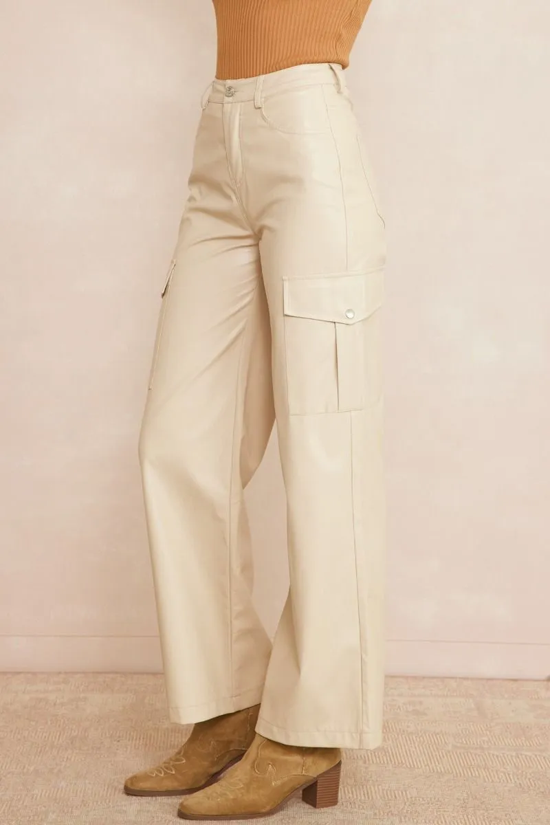 Posh Almond Leather Cargo Pants