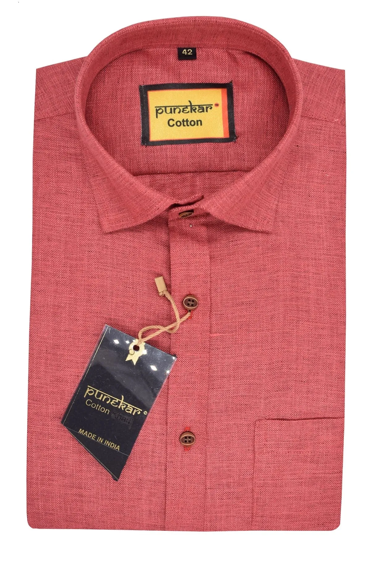 Punekar Cotton Red Color Pure Cotton Handmade Formal Shirt for Men's.