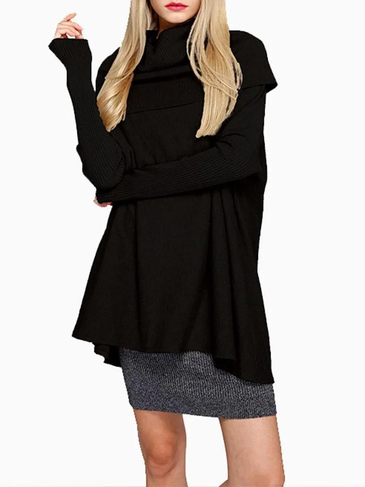 Pure Color Turtleneck Long Sleeve Loose Sweaters For Women