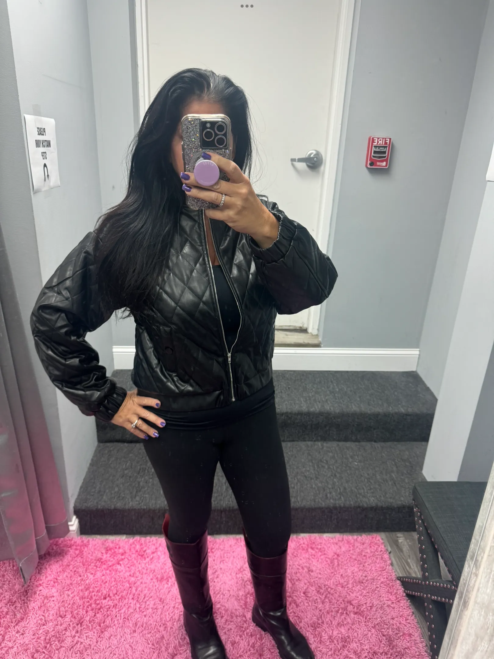 Quilted Vegan Leather Jacket - Black