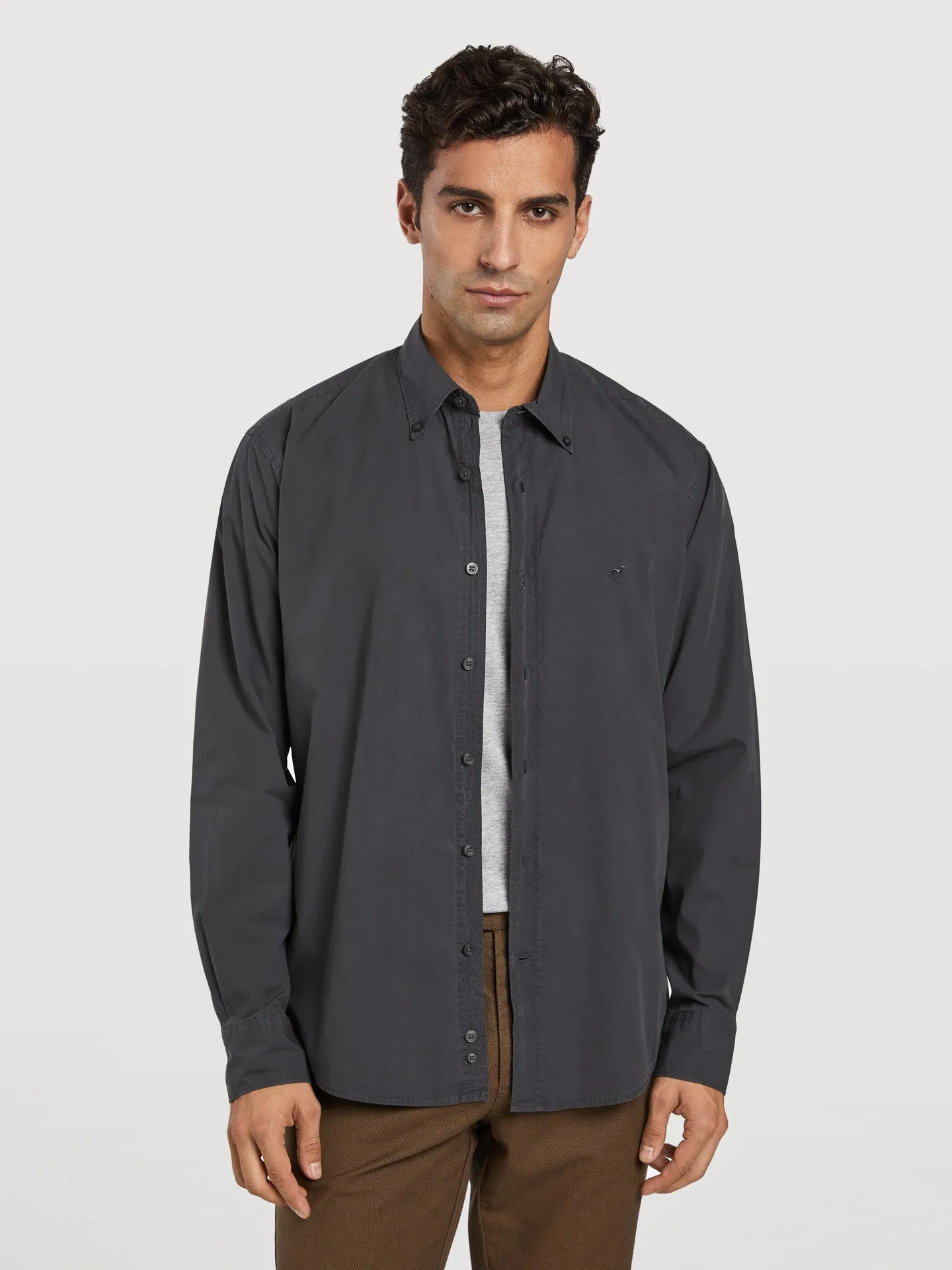 Regular fit plain over dye poplin shirt