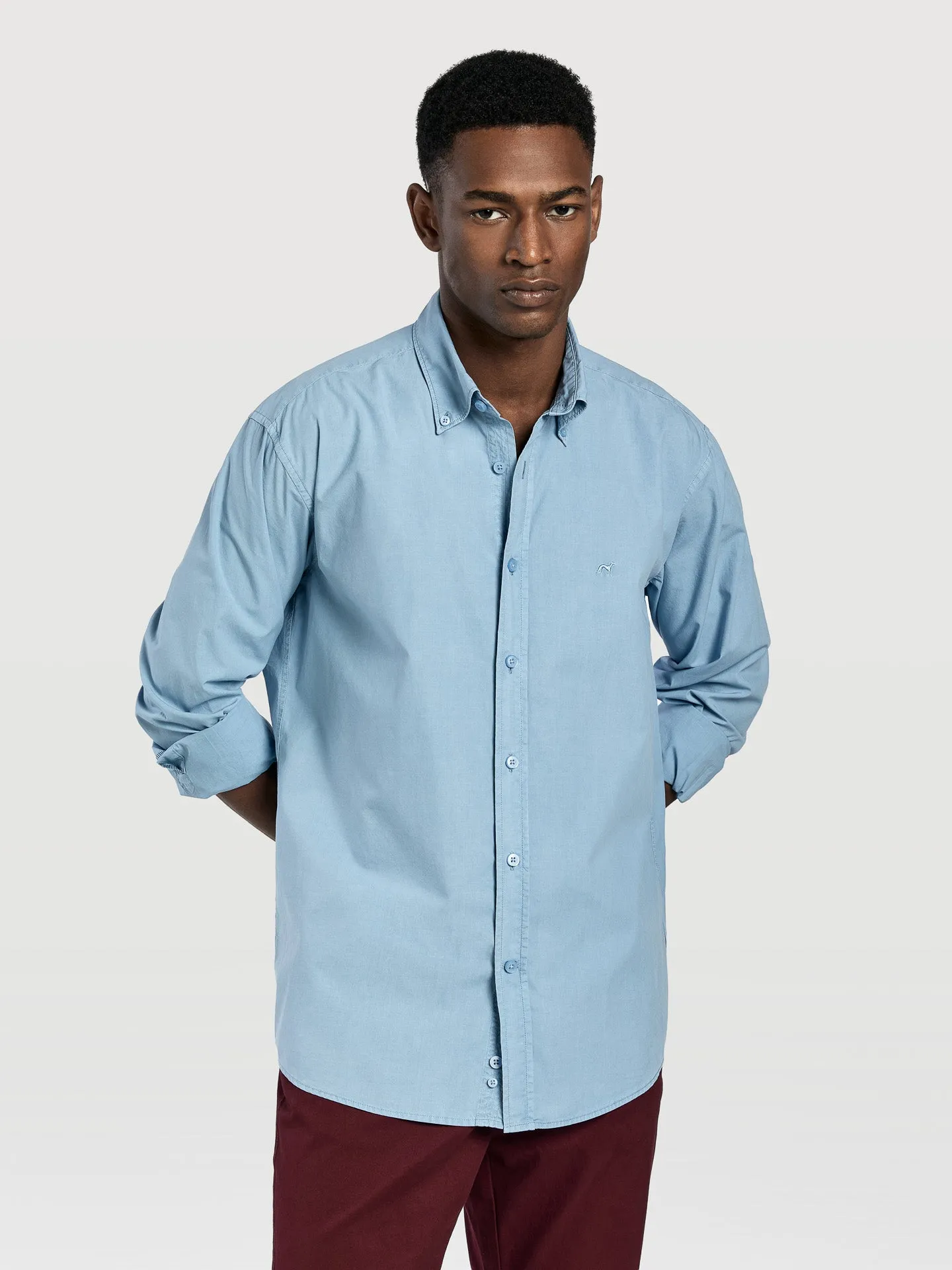 Regular fit plain over dye poplin shirt