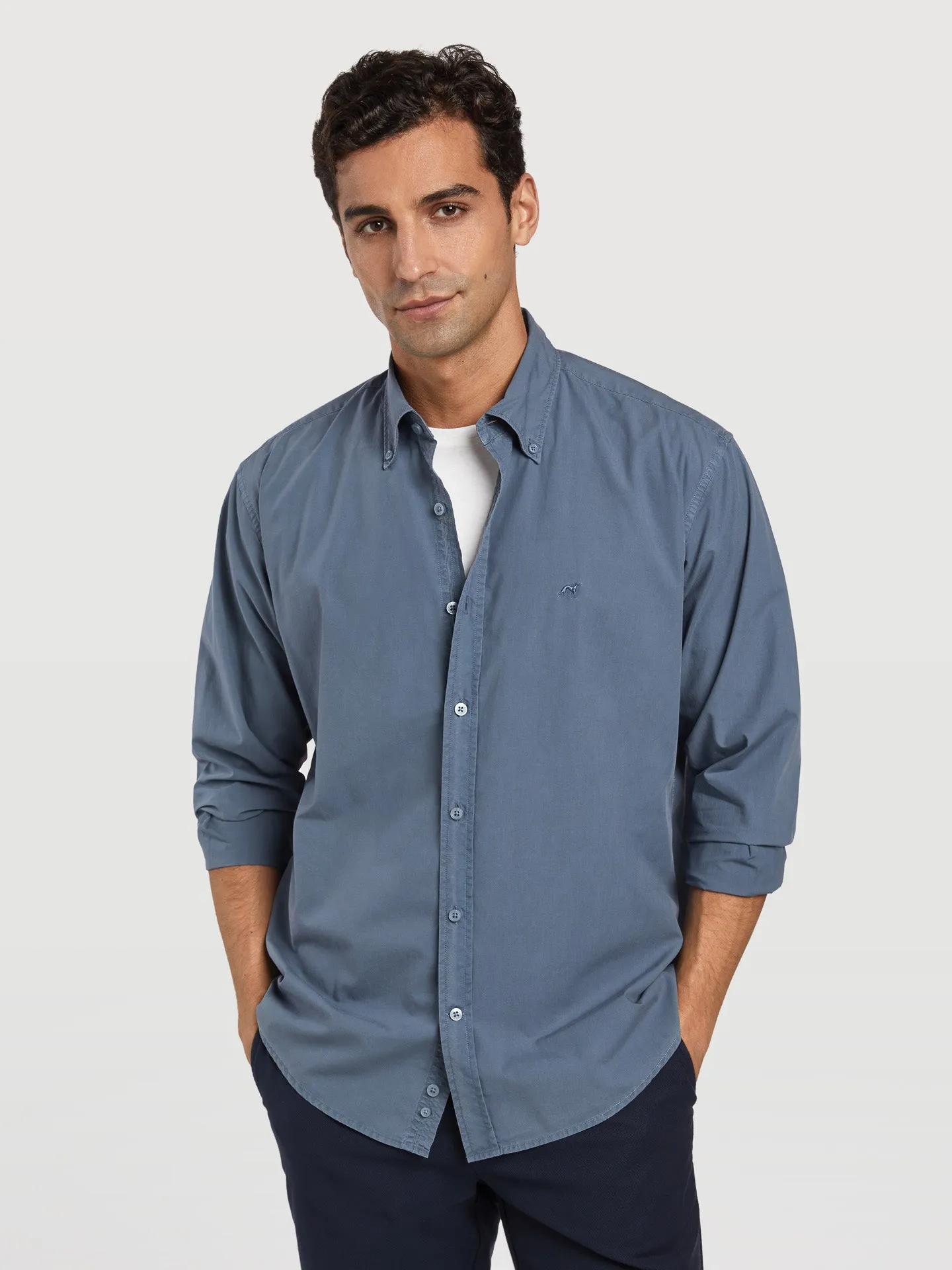 Regular fit plain over dye poplin shirt