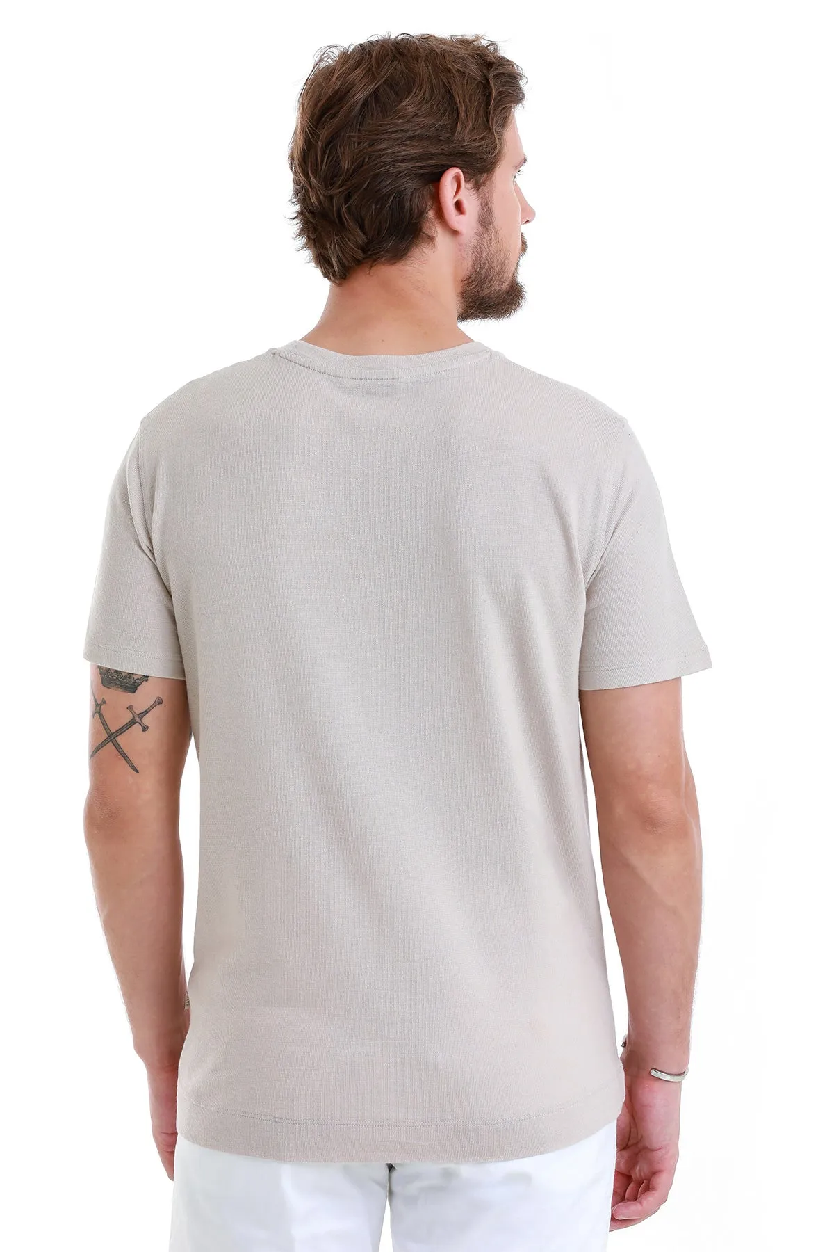 Regular Fit Stone Cotton Blend Crew Neck T-Shirt