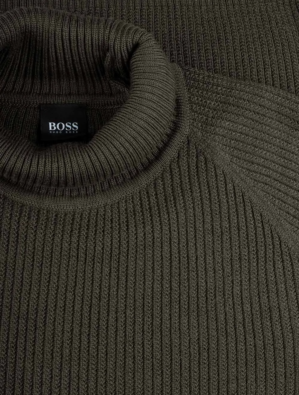 Rollneck Sweater In Ribbed Virgin Wool Leaf Green