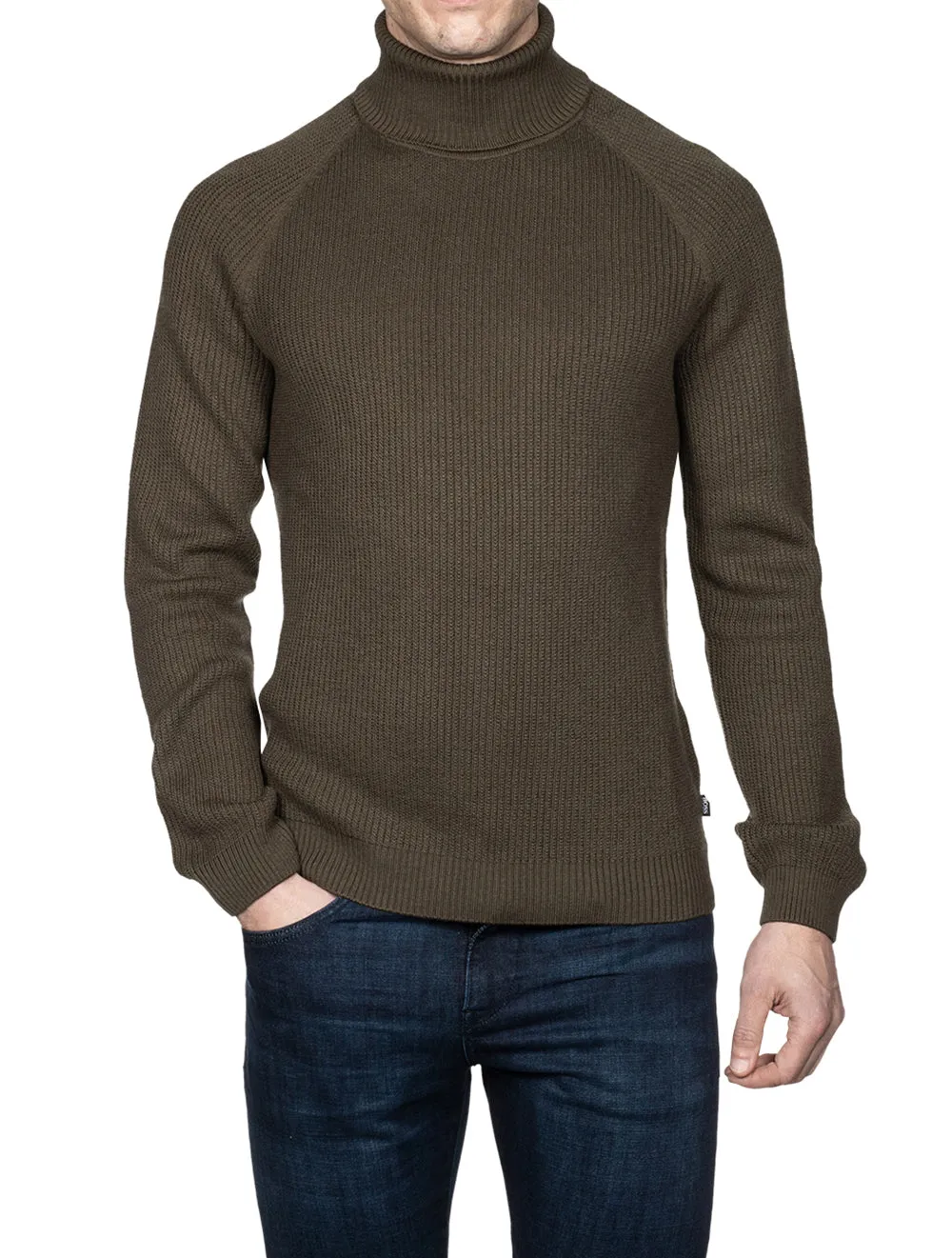 Rollneck Sweater In Ribbed Virgin Wool Leaf Green