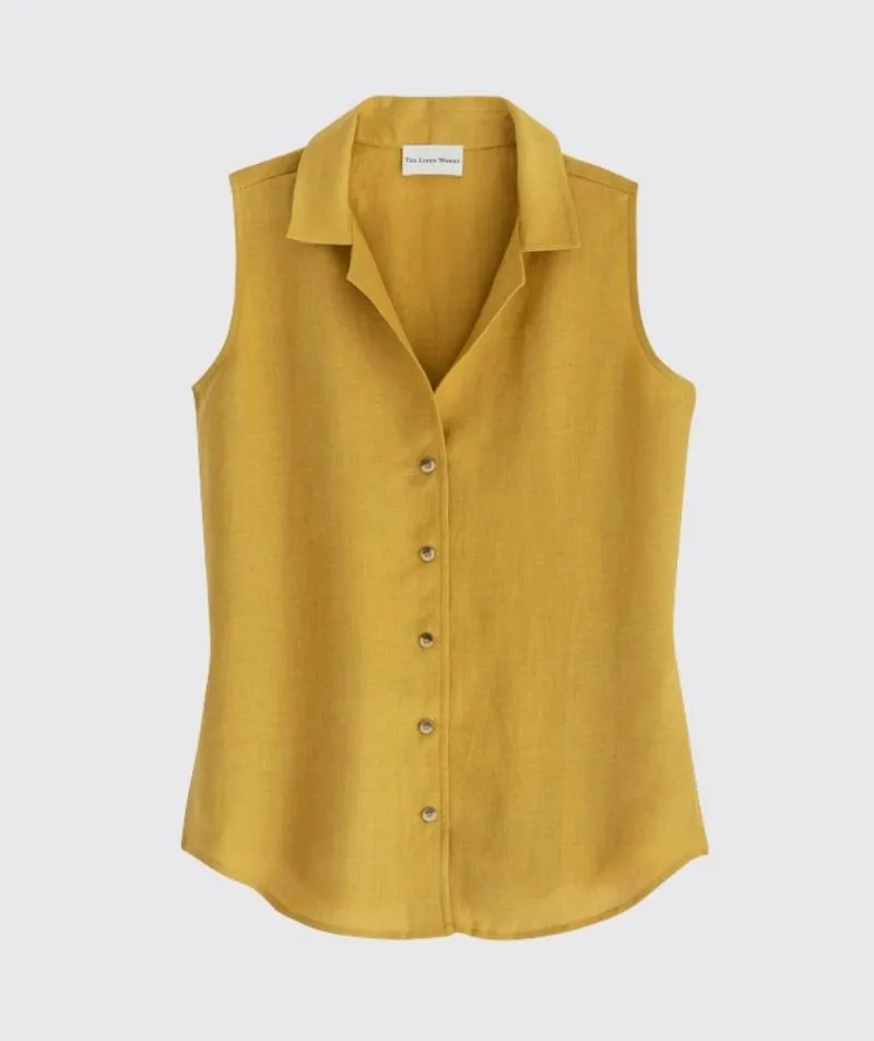 SAMPLE SALE<br>Mustard Linen Sleeveless Shirt<br>Small