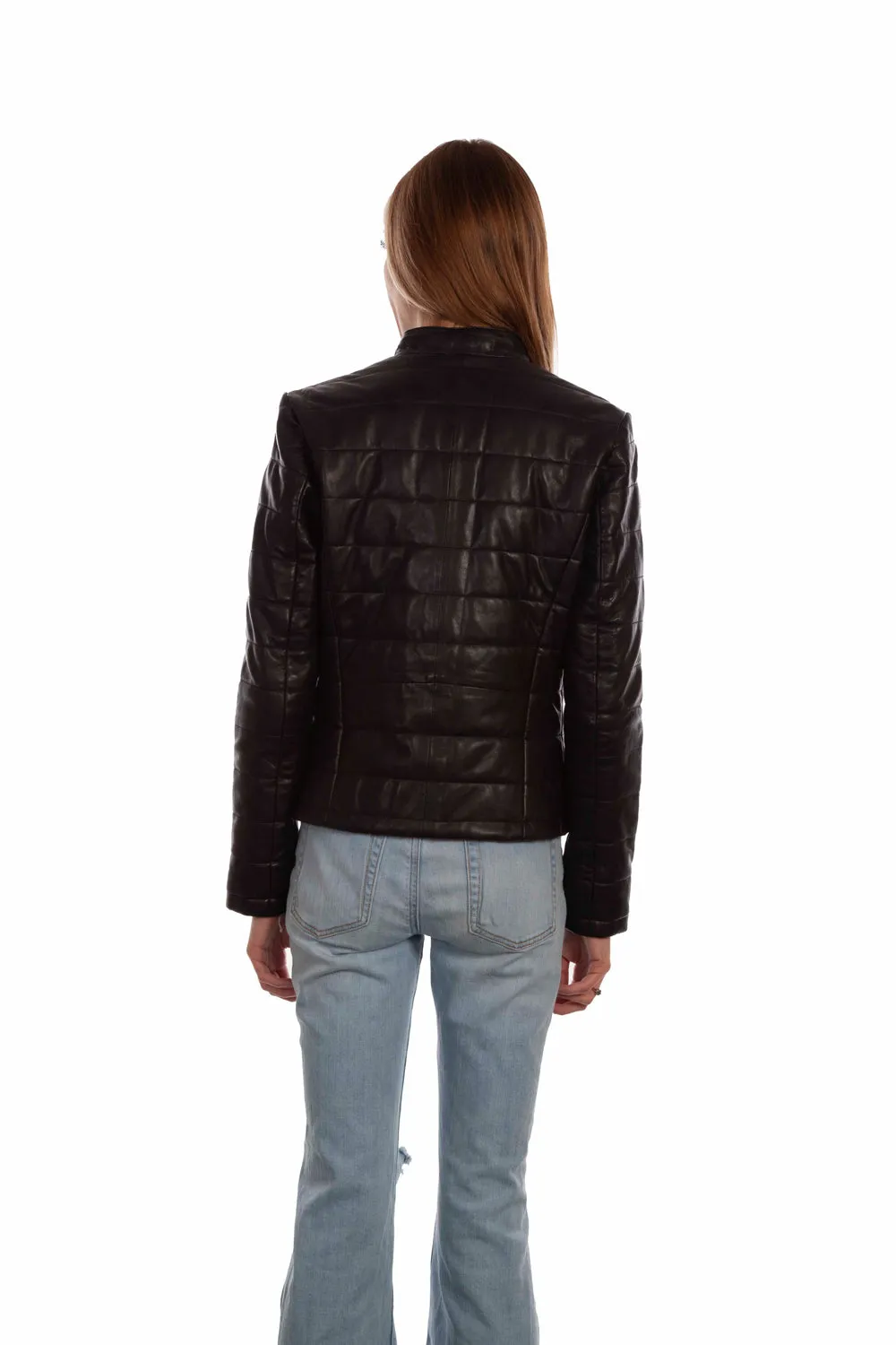 Scully Womens Zip Front Ribbed Black Lamb Leather Leather Jacket