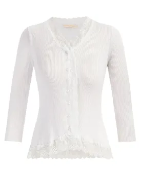 Seckill Offer⌛Lace Patchwork Cardigan Sweater 3/4 Sleeve V-Neck Button-up Knitwear