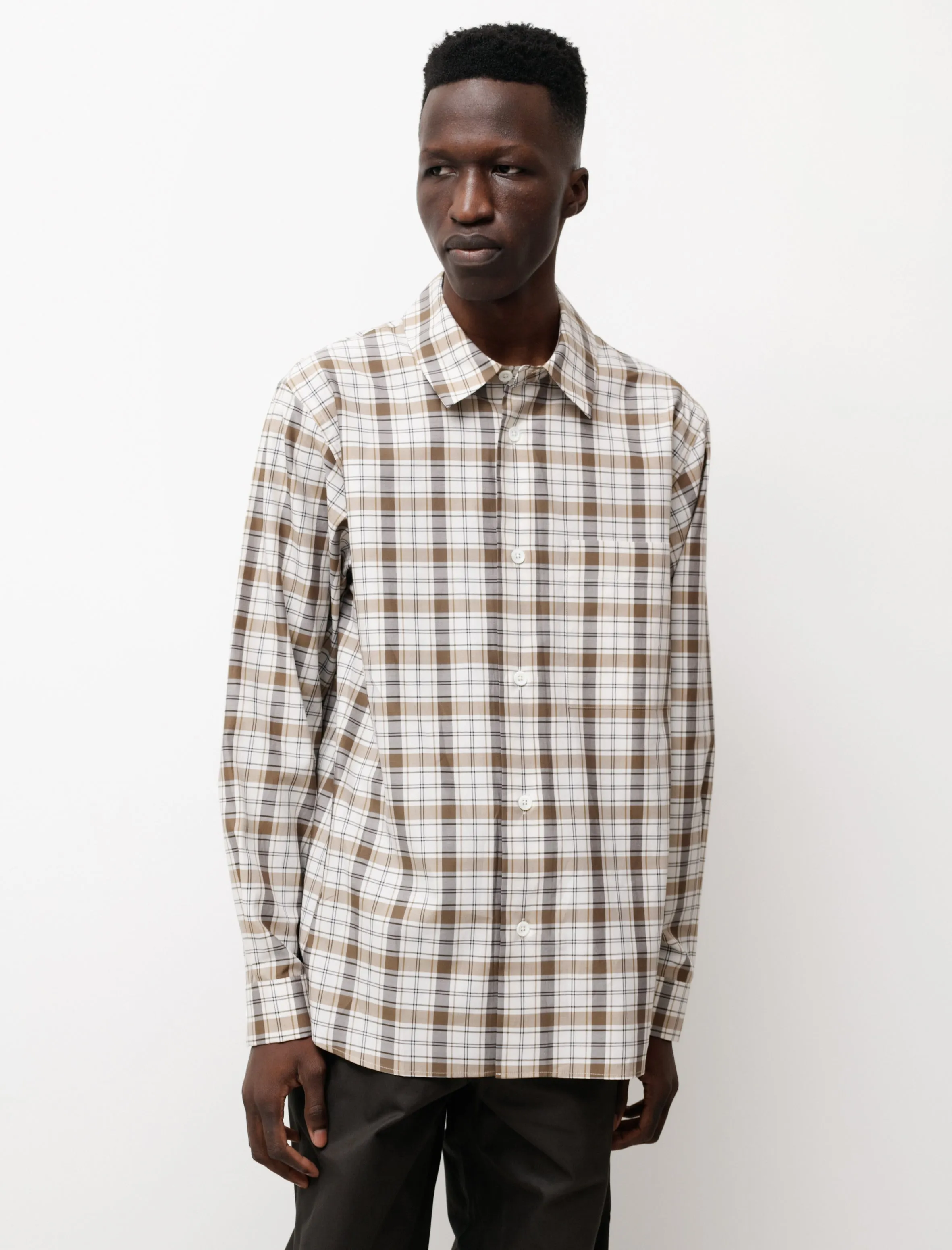 Simple Shirt Check Cotton Stone Green