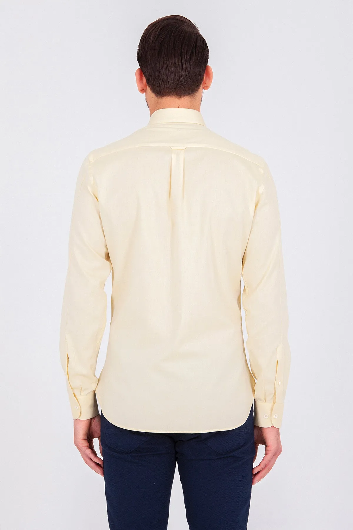 Slim Fit Long Sleeve Cotton Yellow Casual Shirt