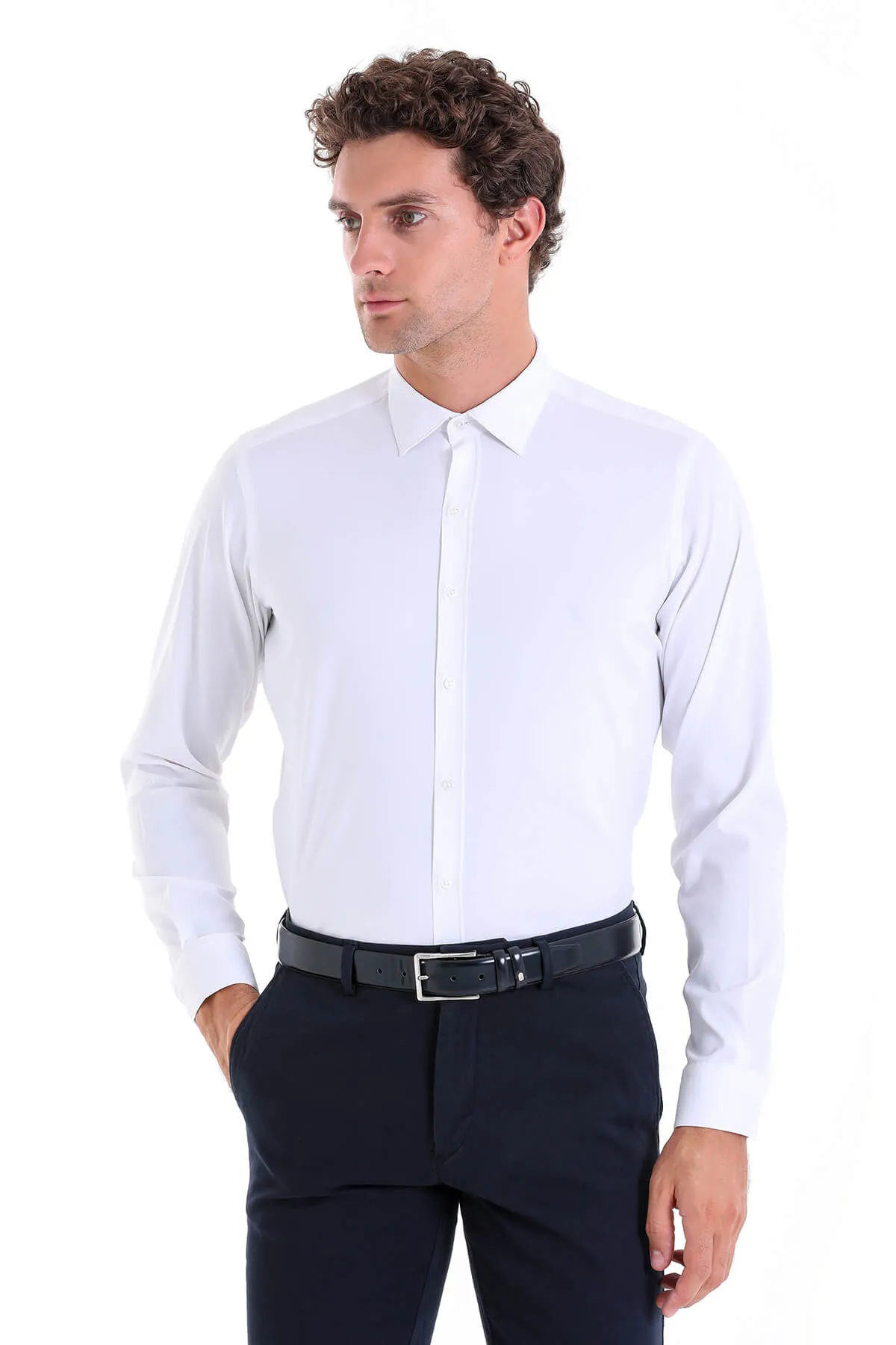 Slim Fit Long Sleeve White Casual Shirt