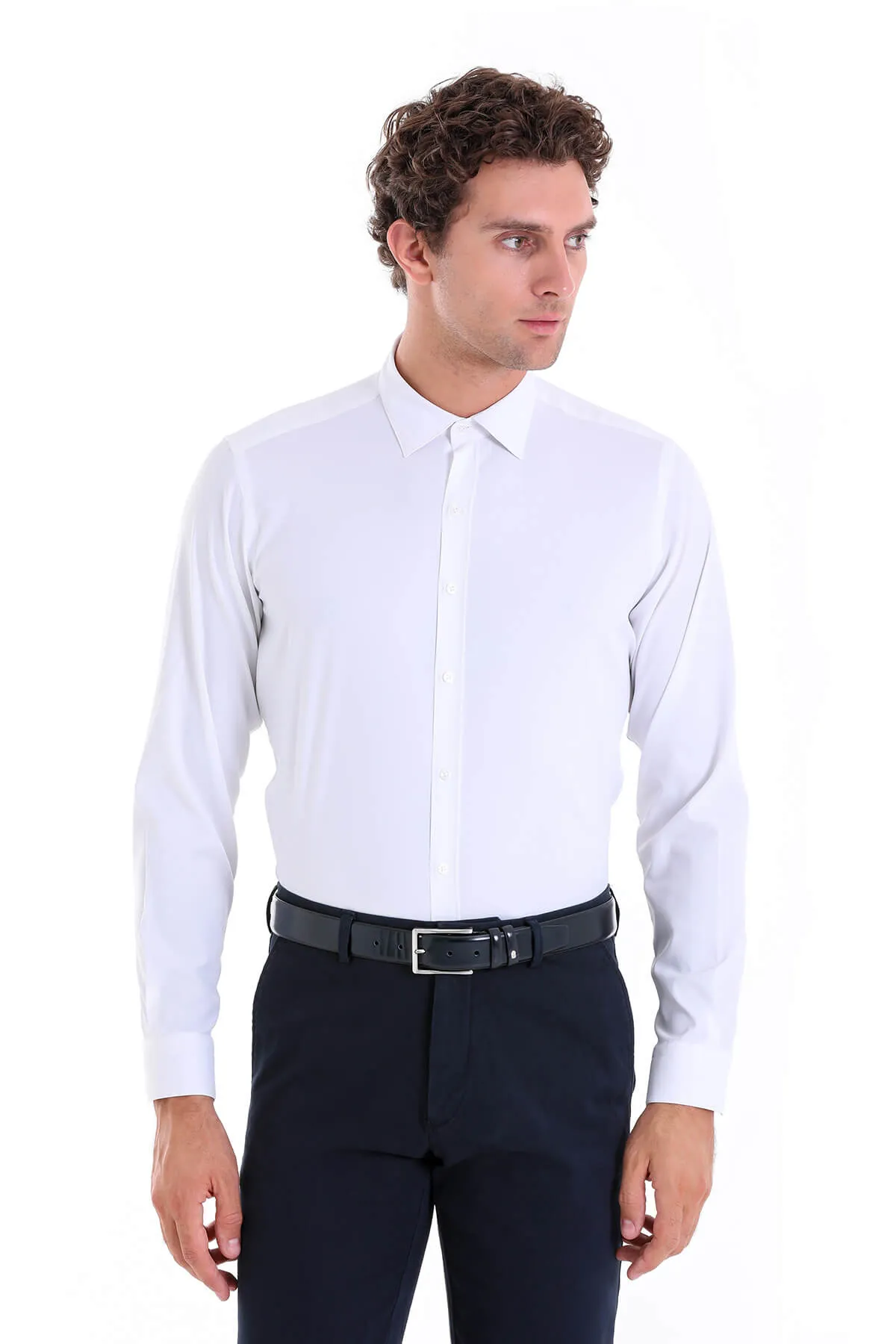 Slim Fit Long Sleeve White Casual Shirt