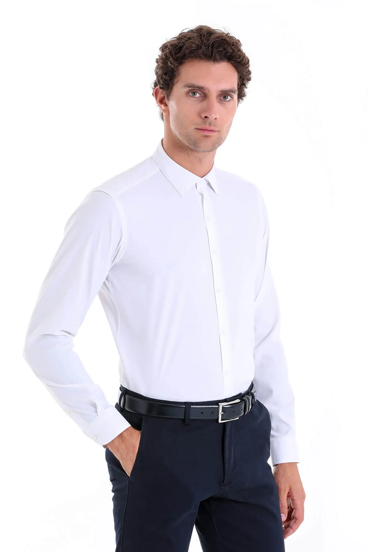 Slim Fit Long Sleeve White Casual Shirt