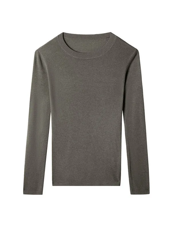 Solid Color Long Sleeves Skinny Round-Neck Sweater Tops Pullovers Knitwear