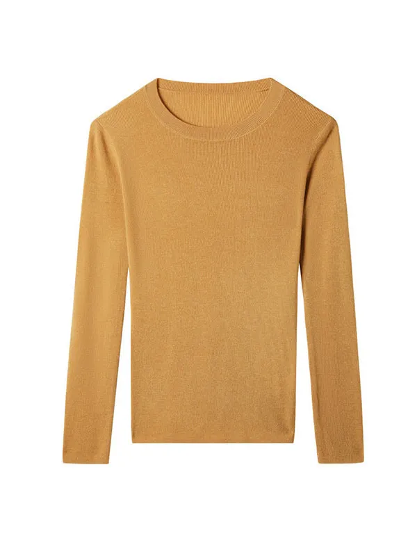 Solid Color Long Sleeves Skinny Round-Neck Sweater Tops Pullovers Knitwear