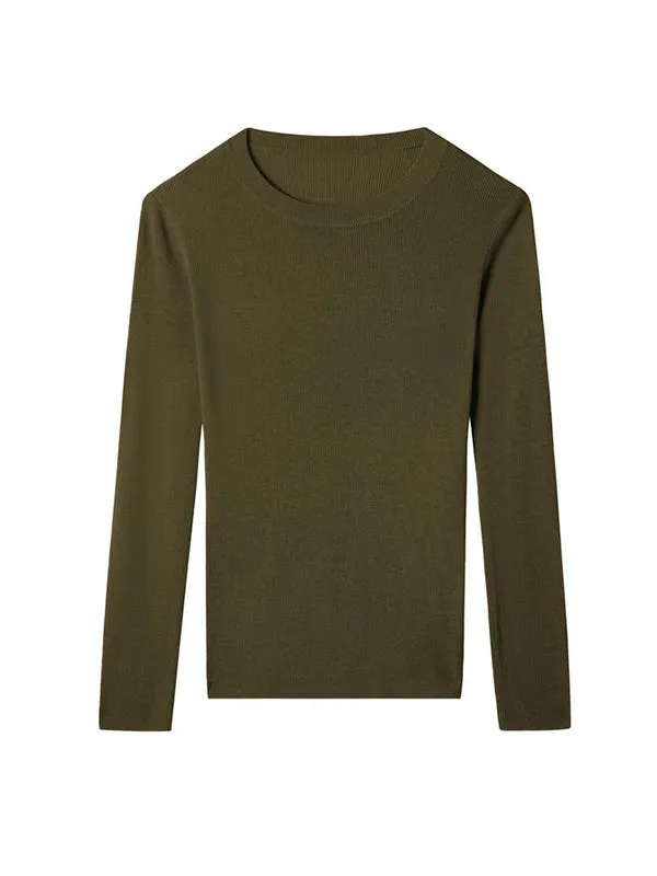 Solid Color Long Sleeves Skinny Round-Neck Sweater Tops Pullovers Knitwear