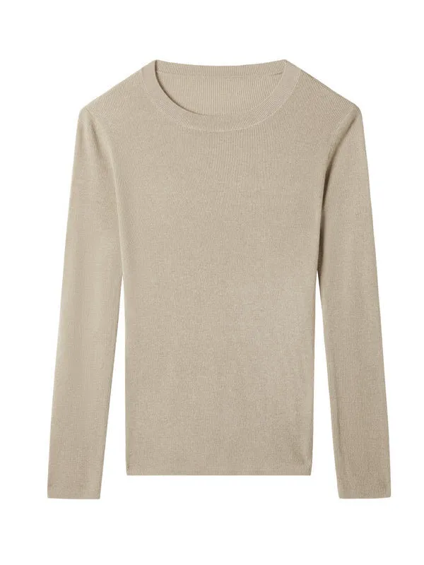 Solid Color Long Sleeves Skinny Round-Neck Sweater Tops Pullovers Knitwear