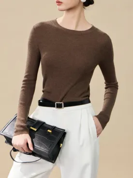 Solid Color Long Sleeves Skinny Round-Neck Sweater Tops Pullovers Knitwear