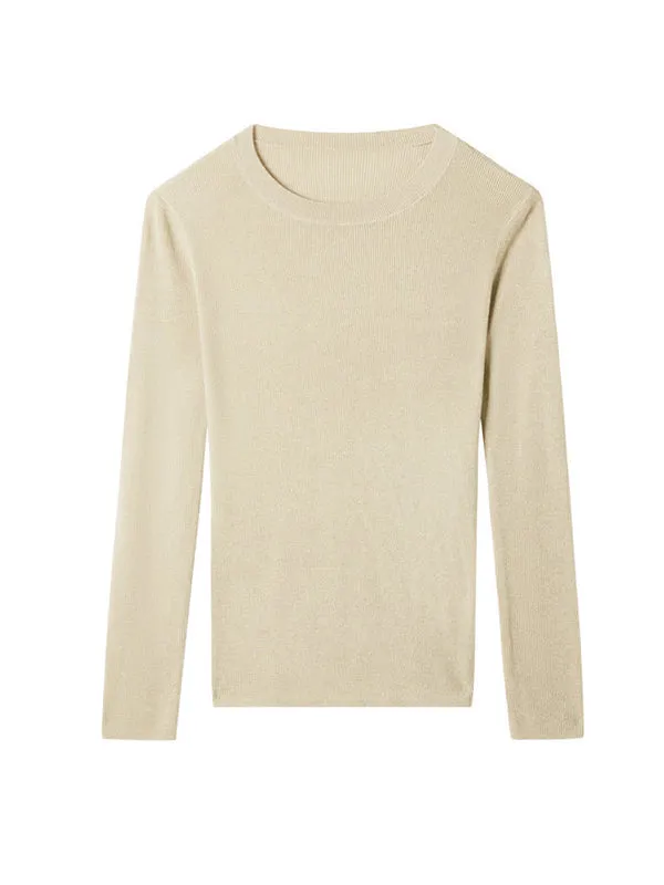 Solid Color Long Sleeves Skinny Round-Neck Sweater Tops Pullovers Knitwear