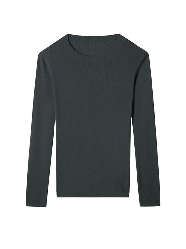 Solid Color Long Sleeves Skinny Round-Neck Sweater Tops Pullovers Knitwear