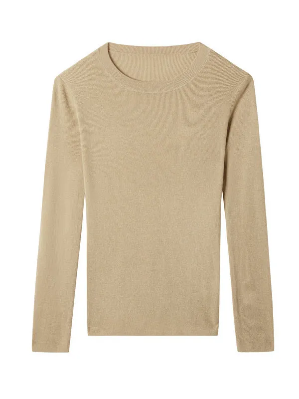 Solid Color Long Sleeves Skinny Round-Neck Sweater Tops Pullovers Knitwear