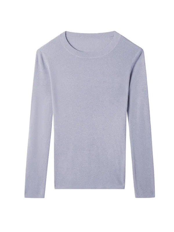 Solid Color Long Sleeves Skinny Round-Neck Sweater Tops Pullovers Knitwear