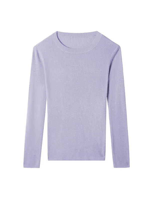 Solid Color Long Sleeves Skinny Round-Neck Sweater Tops Pullovers Knitwear