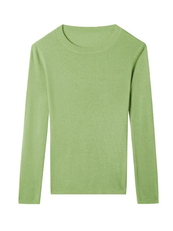 Solid Color Long Sleeves Skinny Round-Neck Sweater Tops Pullovers Knitwear