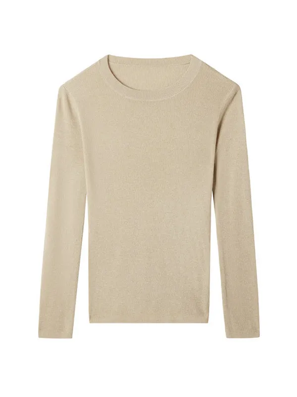 Solid Color Long Sleeves Skinny Round-Neck Sweater Tops Pullovers Knitwear