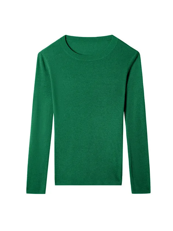 Solid Color Long Sleeves Skinny Round-Neck Sweater Tops Pullovers Knitwear