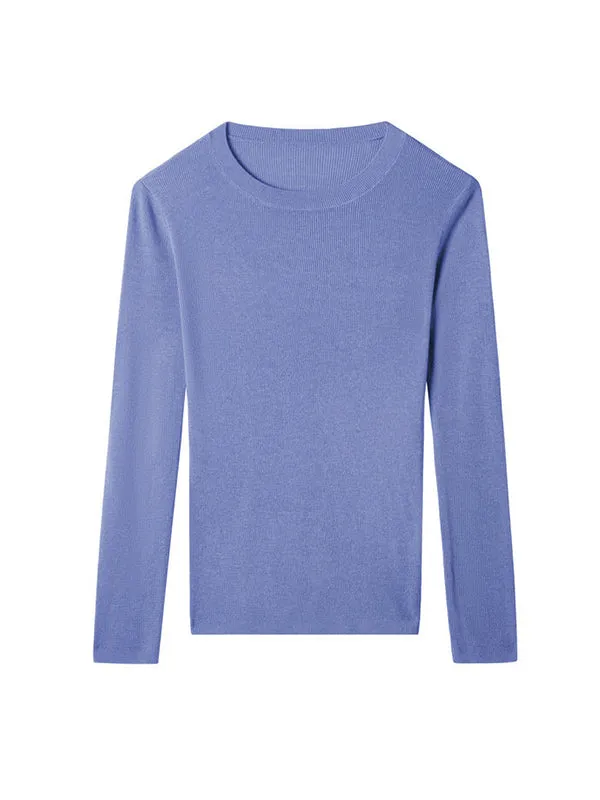 Solid Color Long Sleeves Skinny Round-Neck Sweater Tops Pullovers Knitwear