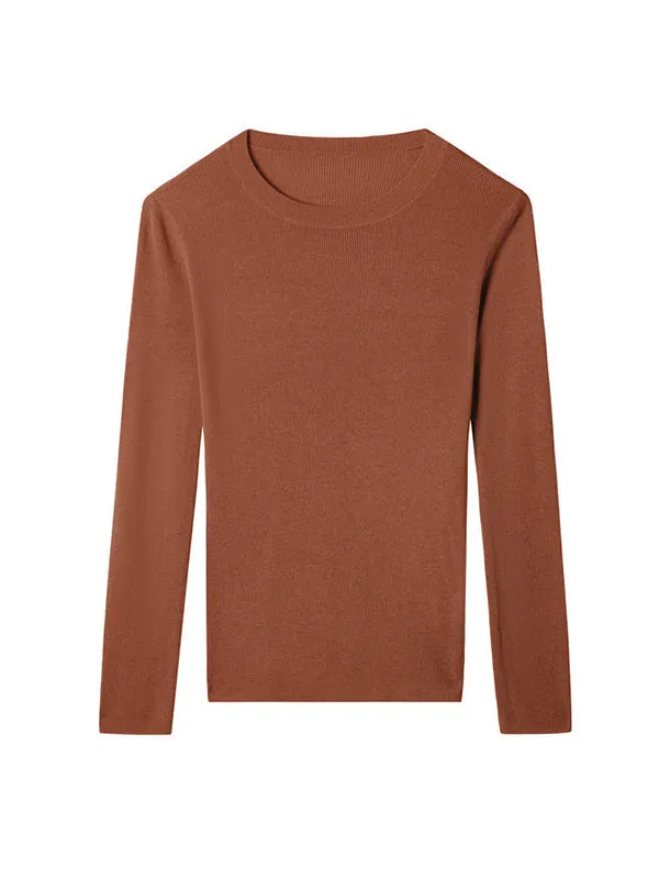 Solid Color Long Sleeves Skinny Round-Neck Sweater Tops Pullovers Knitwear